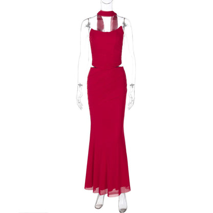 Sexy Two-Piece Sheer Mesh Wrap Dress Set