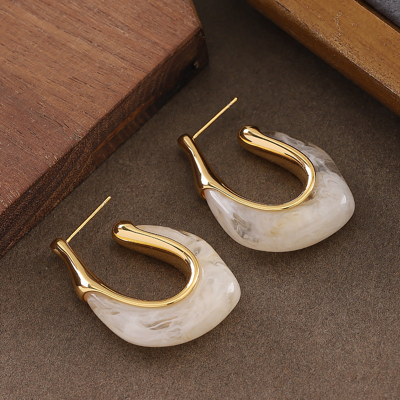 U-Shape Geometric Resin Earrings With 925 Sterling Silver