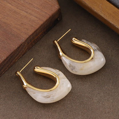 U-Shape Geometric Resin Earrings With 925 Sterling Silver