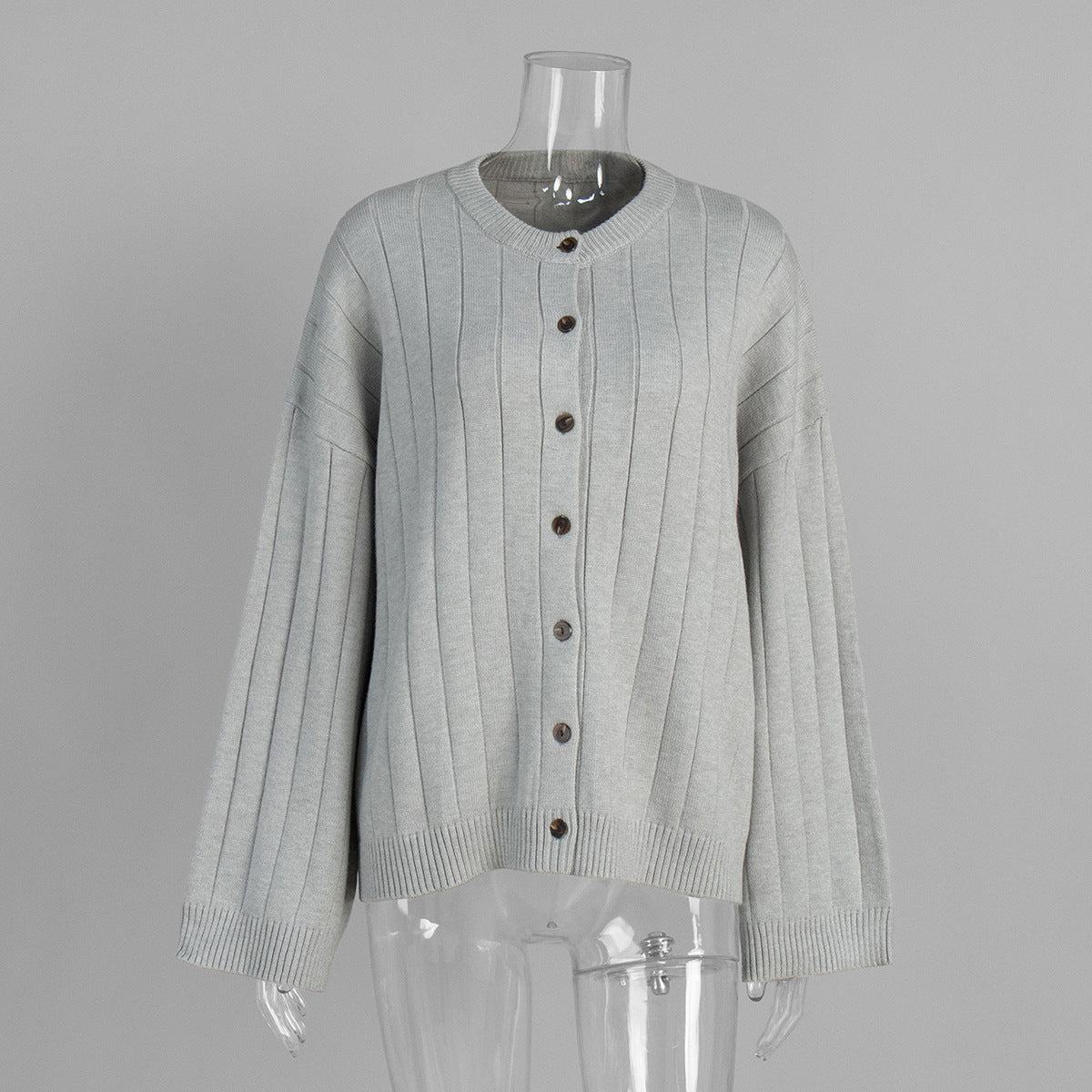 Casual Button-Down Knit Cardigan in Solid Colors