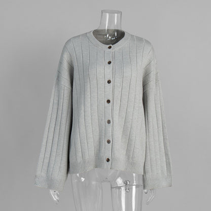 Casual Button-Down Knit Cardigan in Solid Colors
