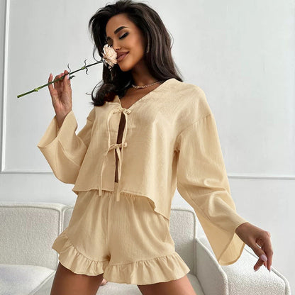 Flounce String Tie Homewear Sets