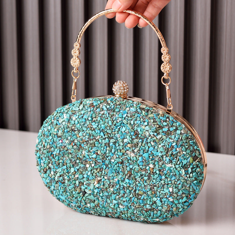 Elegant Round Crystal Evening Bag Vintage PU Clutch