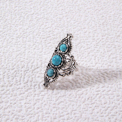 Vintage Geometric Turquoise Ring Set Alloy Fashion Jewelry