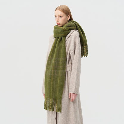 Macaron Color Fringed Check Scarf Soft Wool Blend Shawl
