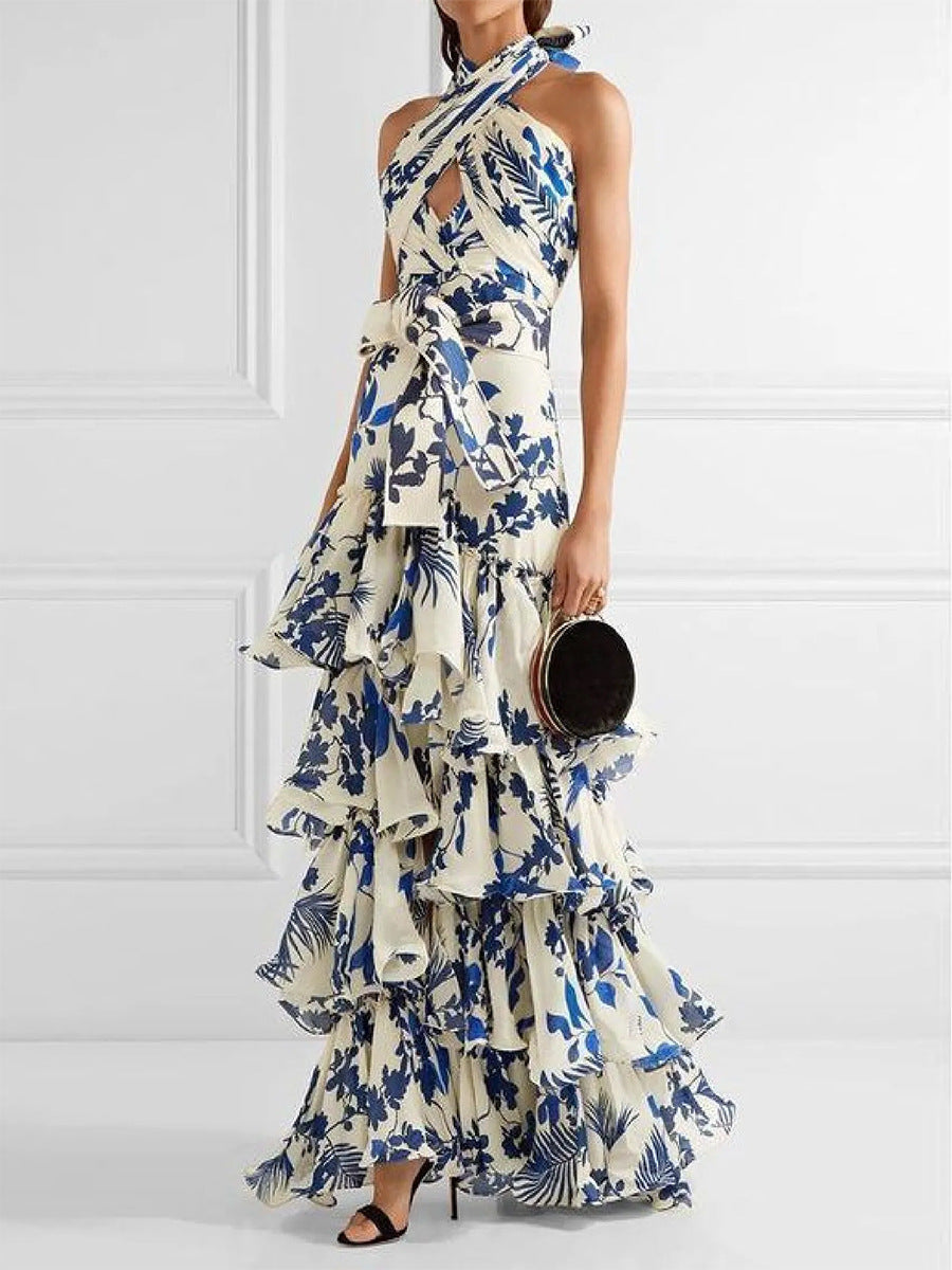 Bohemian Floral Maxi Dress With Tie Straps