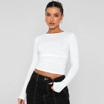 Y2K Fitted Knit Long Sleeve T-Shirt Moisture-Wicking Casual Top