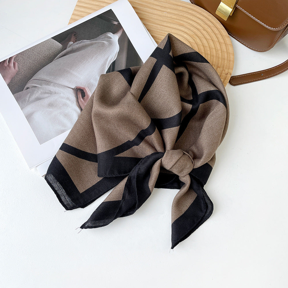 Splicing Print Vintage Square Silk Scarf