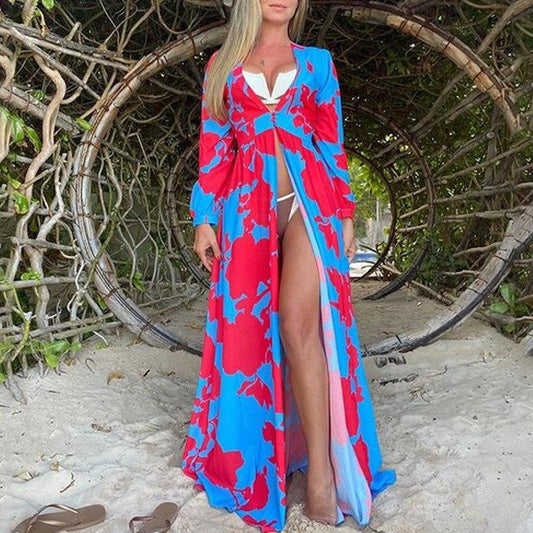 Dress Bohemian Dress Digital Print V Collar Sleeveless Dress