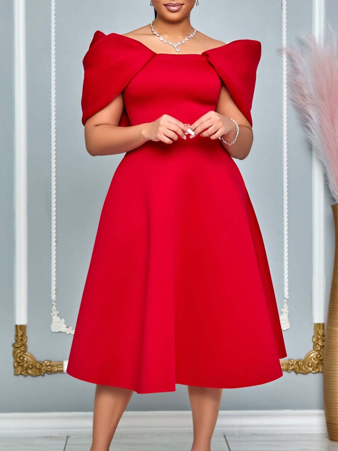 Elegant A-Line Dress With Puff Sleeves