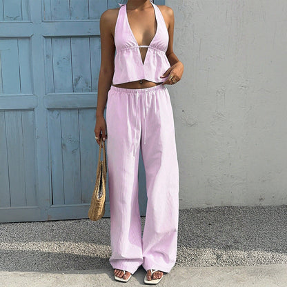Women's Casual Sleeveless T-Shirt and Long Pants Set
