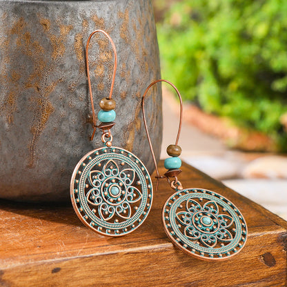 Bohemian Style Geometric Turquoise Tassel Earrings Set