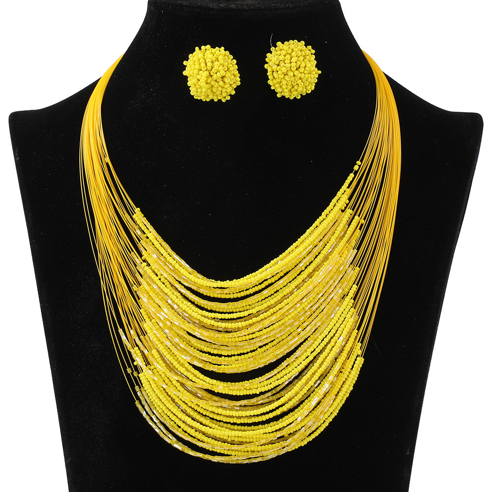 Bohemian Multi-Layer Beaded Necklace and Earring Set for Women