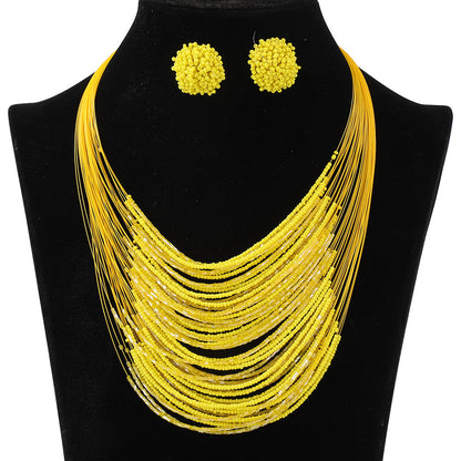 Bohemian Multi-Layer Beaded Necklace and Earring Set for Women