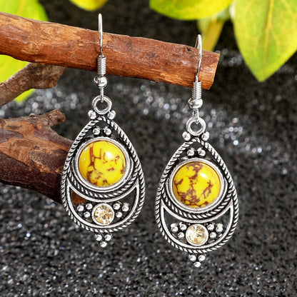 Trendy Ethnic Style Colorful Turquoise Drop Earrings