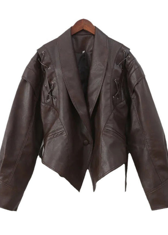 Faux Leather Blazer With Lace Up Detail