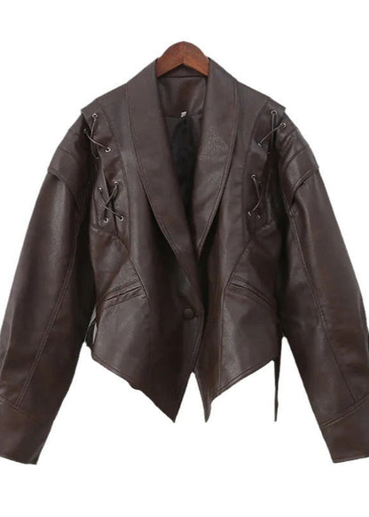 Faux Leather Blazer With Lace Up Detail