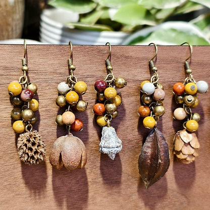 Vintage Botanical Wood Hoop Earrings - Handcrafted Nature-Inspired Designs