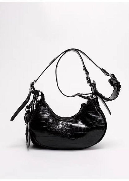 Croc Embossed PU Leather Crescent Bag