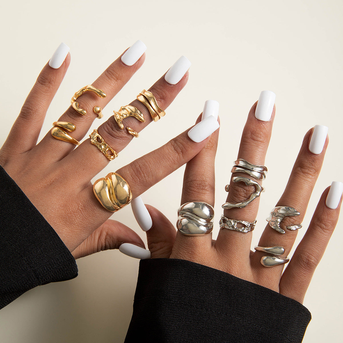 Irregular Pearl Ring Set Trendy Gold Retro Geometric Statement Rings