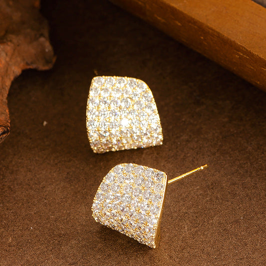 Geometric Zirconia Stud Earrings Elegant Women'S Fashion