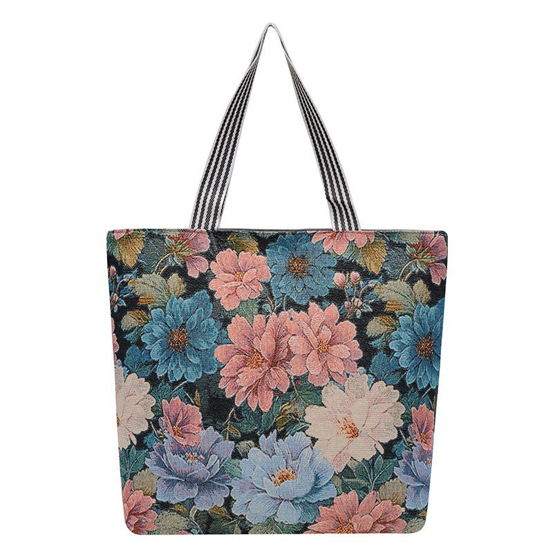 Large Capacity Tote Bag with Golden Embroidery Creative Pattern