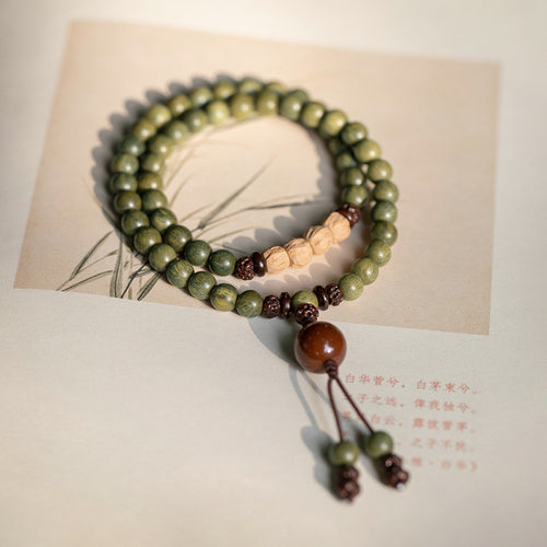 Old Material Green Sandalwood Buddha Beads Bracelet Female Forest Student Sandalwood Passion Seed Bracelet Couple Ethnic Style