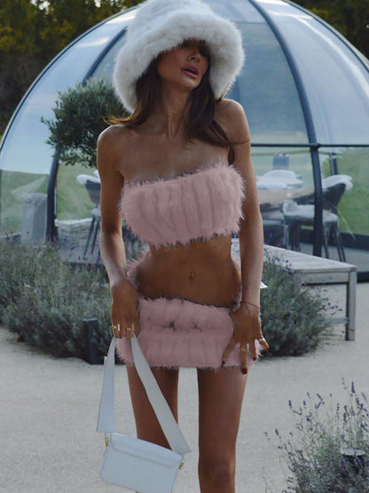Trendy Street Style Tube Top Skirt Set