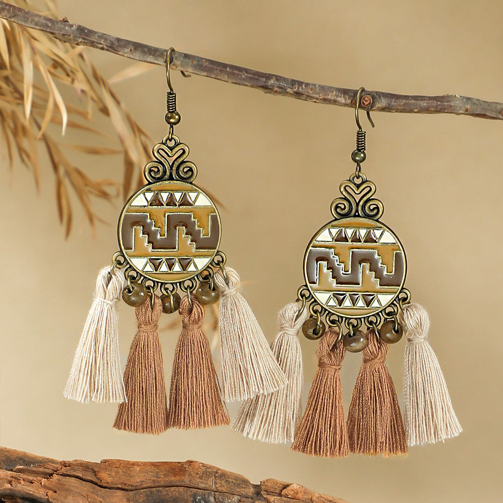 Bohemian Handmade Woven Tassel Earrings Trendy Versatile Jewelry