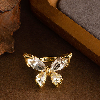 Fashion Crystal Butterfly Adjustable Open Ring For Women