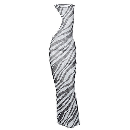 Sexy Sheer Mesh Sleeveless Bodycon Dress Elegant Style