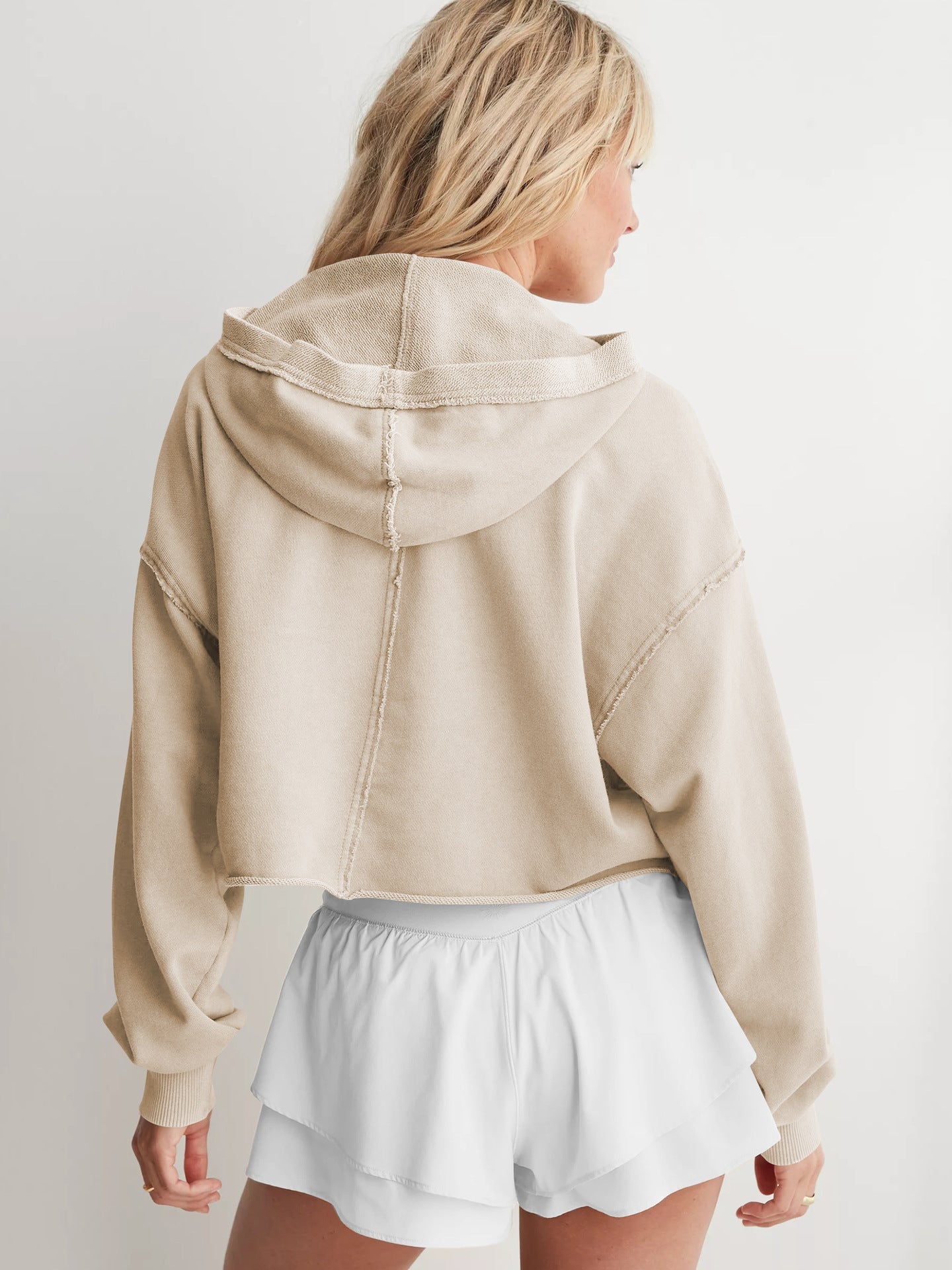 Solid Color Short Loose Hooded Sweatshirt