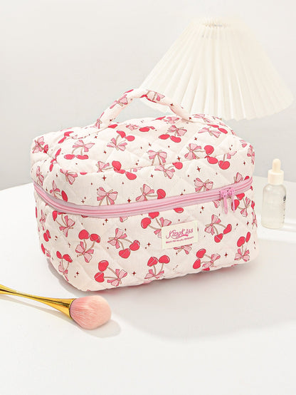 Cute Cherry Bow Print Travel Makeup Bag