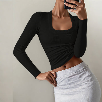 Solid Color Long Sleeve Fitted T-Shirt for Women