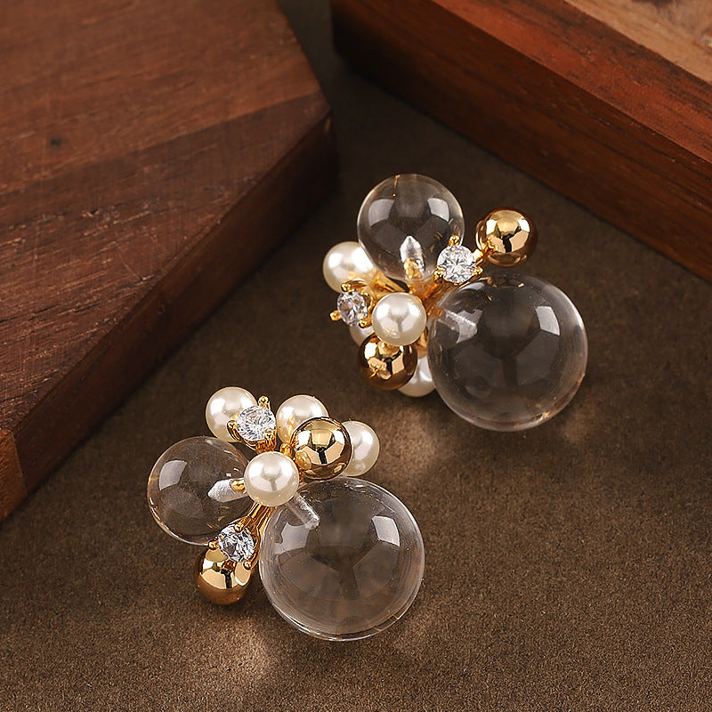 Stylish Geometric Resin Pearl Ear Studs With Silver Pins