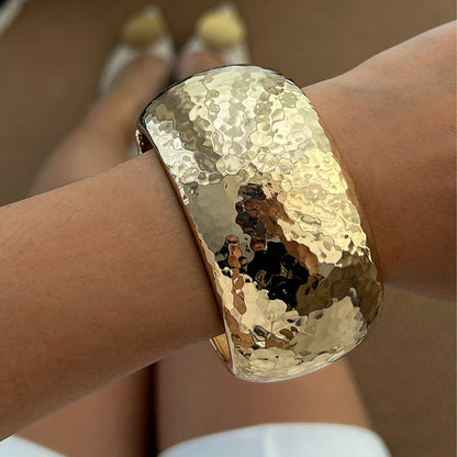 Trendy Wide Band Hammered Finish Bracelet Set