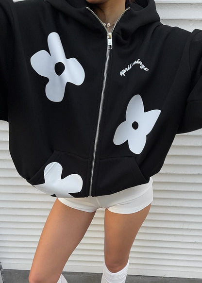 Oversized Hoodie Soft Fabric Floral Print