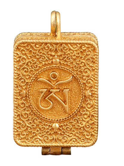Tibetan Style All Brass Mandala Patterned Gawu Box With Six Character True Words Pendant, Ethnic Style Talisman