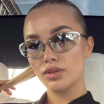 Y2K Fashion Rimless Sunglasses Stylish Metallic Shades