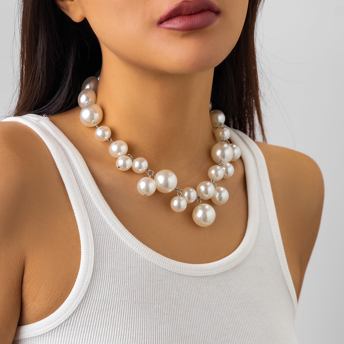 Punk Style Creative Beaded Faux Pearl Tassel Necklace For Women