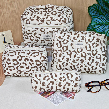Large Capacity Leopard Print Quilted Makeup Bag