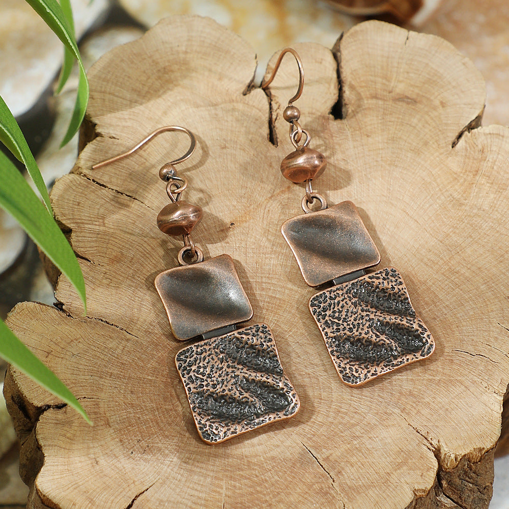 Vintage Ethnic Style Creative Brown Earrings with Turquoise Tassels