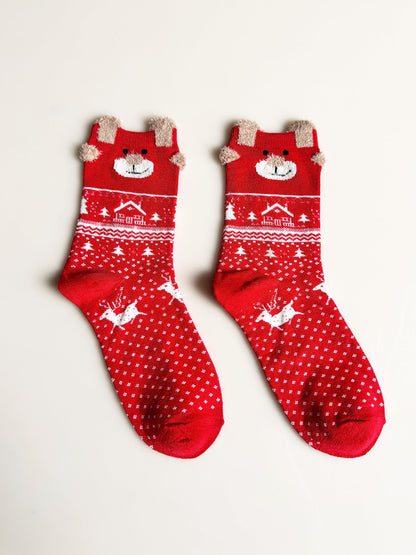 Funny Cartoon Reindeer Christmas Crew Socks Set