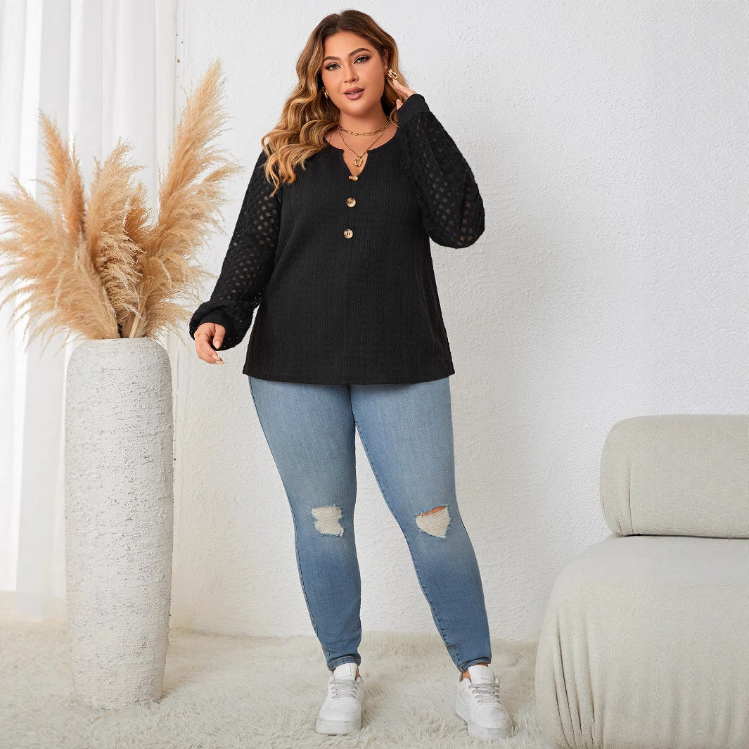 Plus Size Lace-Trim Knit Sweater with Buttons