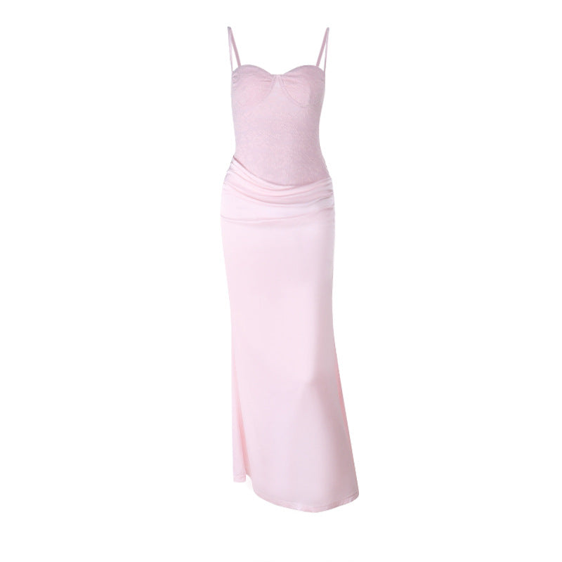 Lace-Trimmed V-Neck Maxi Dress Sexy Casual Dress