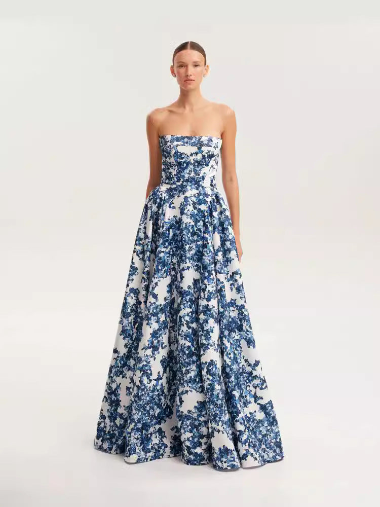 Elegant Off-Shoulder Long Evening Dress with 3D Design
