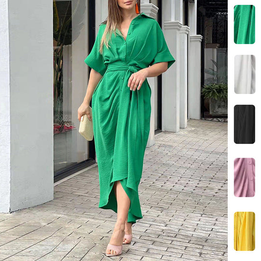 Fashionable High-Waisted Long Shirt Dress for Women