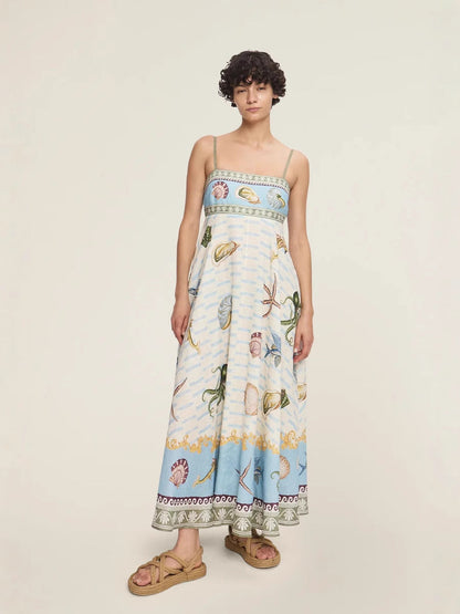 Floral Print A-Line Dress with Spaghetti Straps