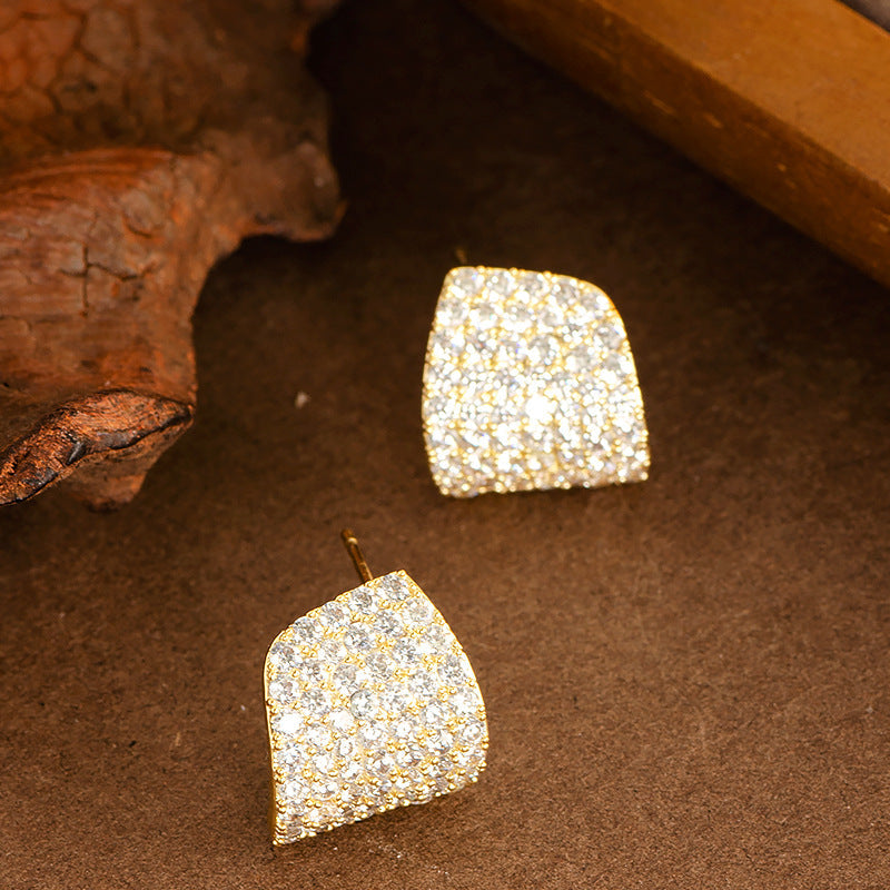 Geometric Zirconia Stud Earrings Elegant Women'S Fashion