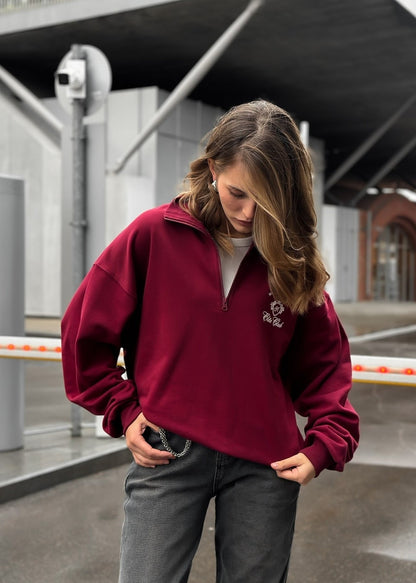 Half Zip Fleece Pullover Soft Fabric Burgundy